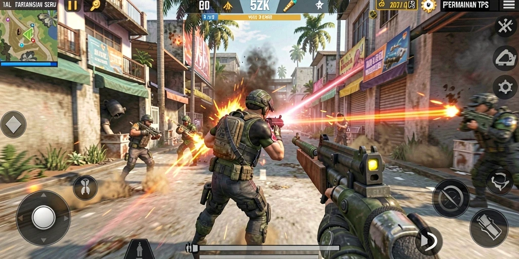 Screenshot utama 5ZK menampilkan aksi seru gameplay TPS.