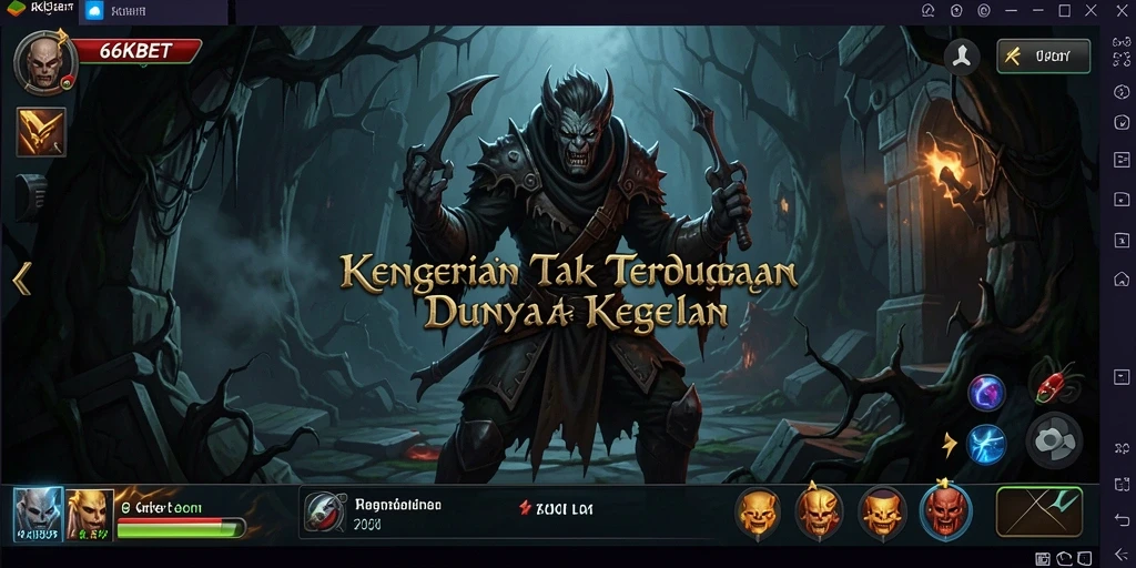 Screenshot gameplay 66KBET menampilkan suasana mencekam dan karakter menyeramkan.
