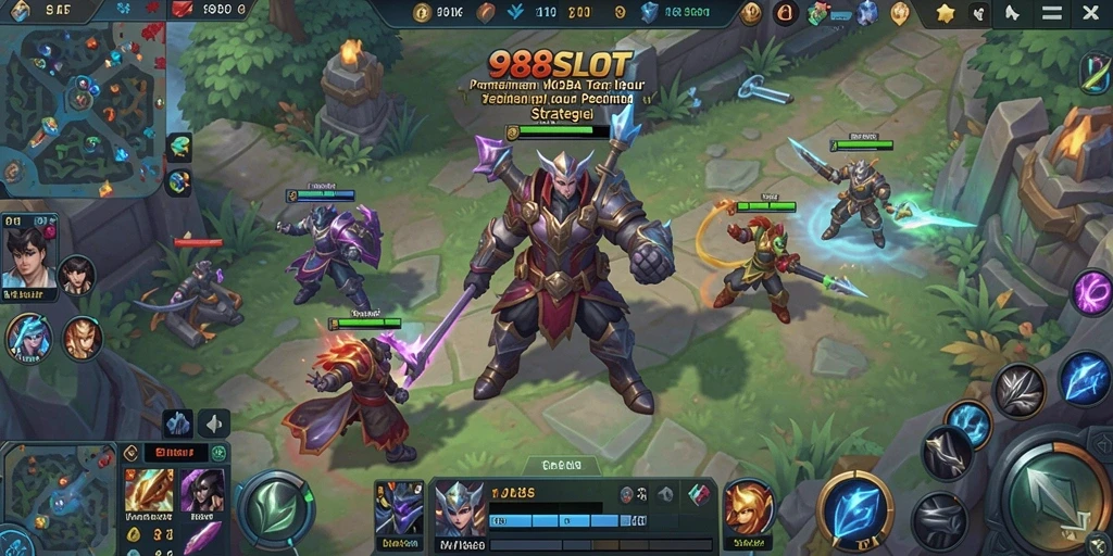 Tampilan gameplay seru dan strategi MOBA yang mendebarkan.