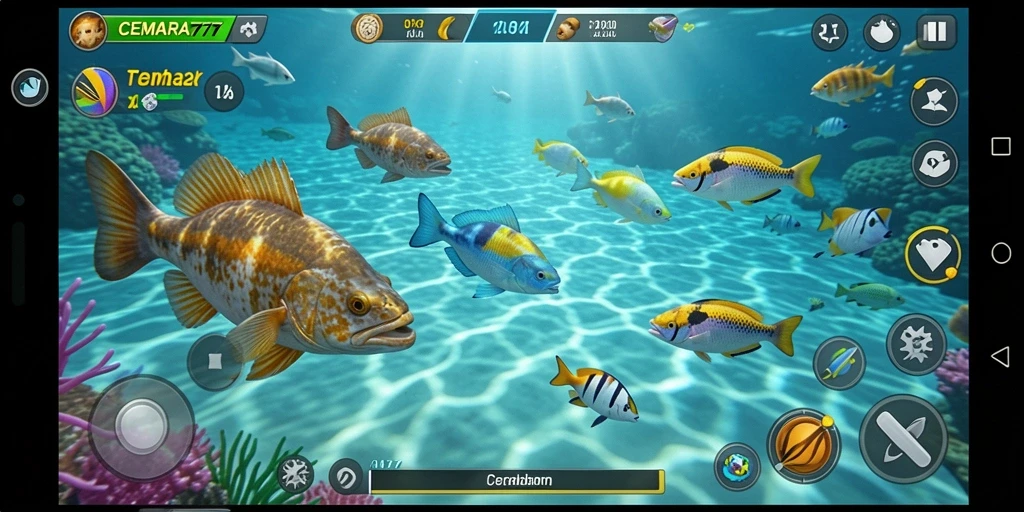 Screenshot CEMARA777 menampilkan aksi menangkap ikan yang seru.
