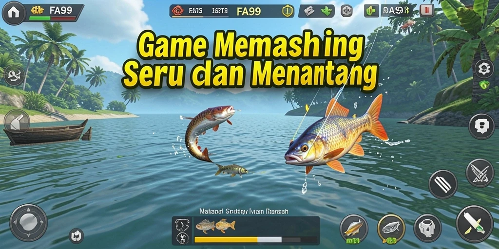 Tampilan gameplay FA99 menunjukkan aksi memancing yang seru dan interaktif.
