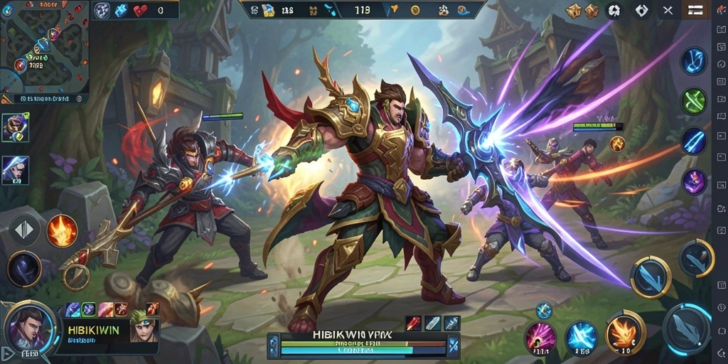 Screenshot HIBIKIWIN menunjukkan aksi seru dalam pertarungan MOBA.