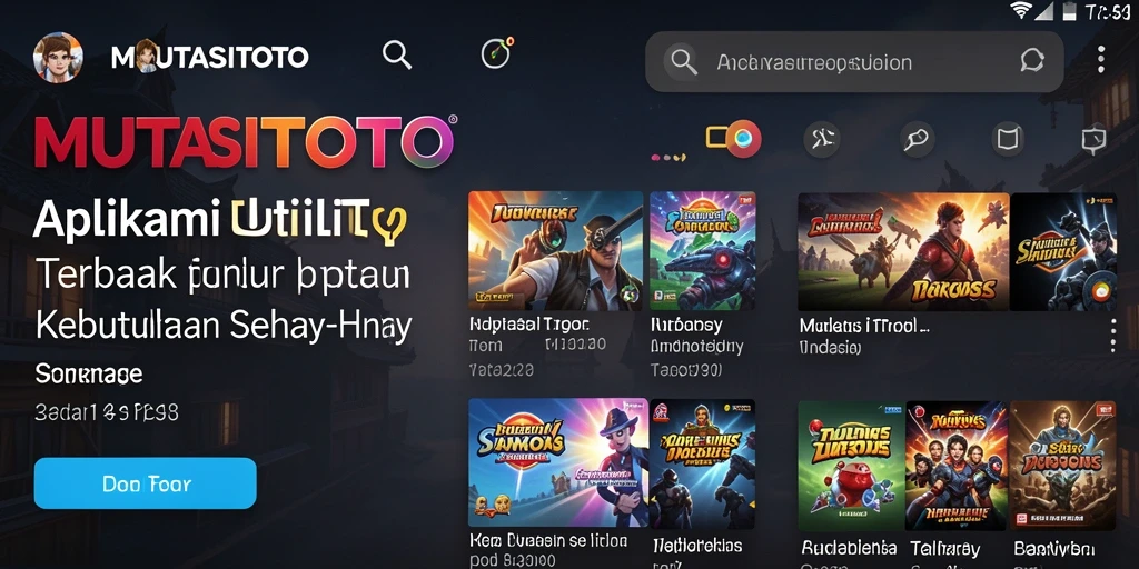 Tampilan utama MUTASITOTO yang menonjolkan fitur-fitur utilitas.