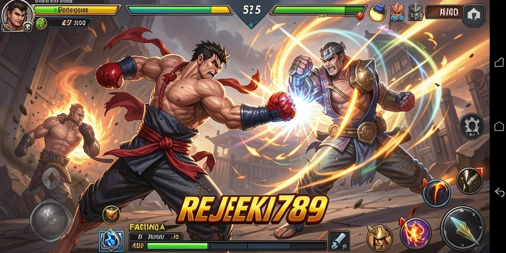 Gameplay Fighting seru di arena pertarungan REJEKI789.