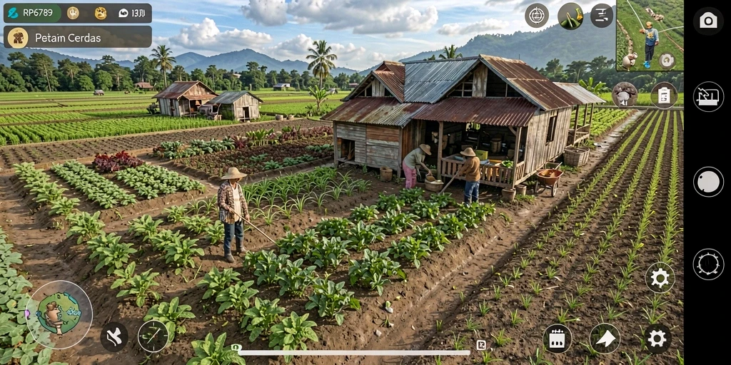 Tampilan gameplay RP6789 menampilkan aktivitas bertani yang menyenangkan.