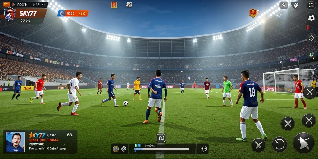 Screenshot utama SKY77 menampilkan aksi seru di lapangan sepak bola.