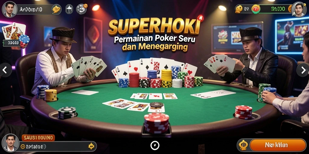 Tampilan gameplay seru dalam SUPERHOKI yang menampilkan aksi Poker.