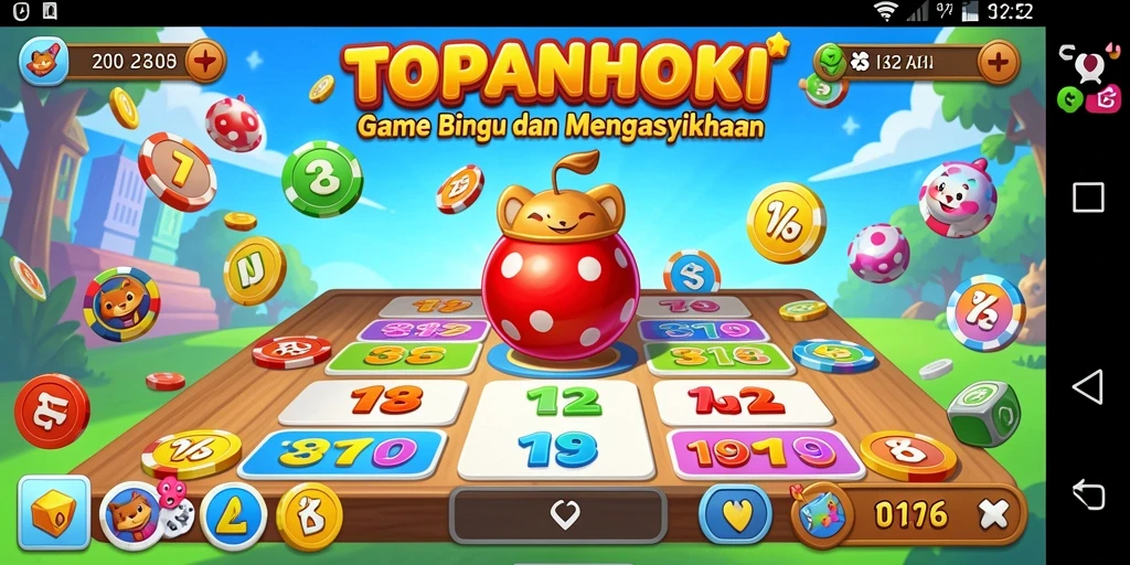 Gameplay seru TOPANHOKI dengan tampilan kartu bingo yang menarik.