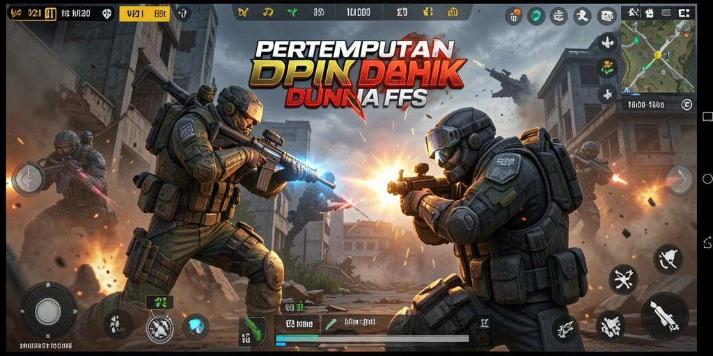 Tampilan gameplay V21 yang intens dan mendebarkan dalam pertempuran FPS.